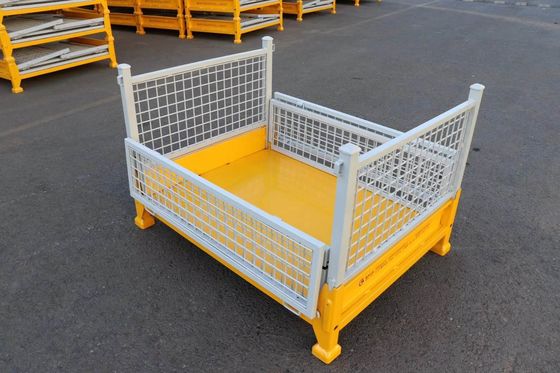 Material Box Warehouse Storage Pallet Box Storage Mesh Bins Customized Powder Coating
