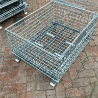 Customized Industrial Wire Mesh Containers Stackable Galvanized Steel Foldable Wire Mesh Pallet Cage