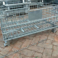 Customized Industrial Wire Mesh Containers Stackable Galvanized Steel Foldable Wire Mesh Pallet Cage