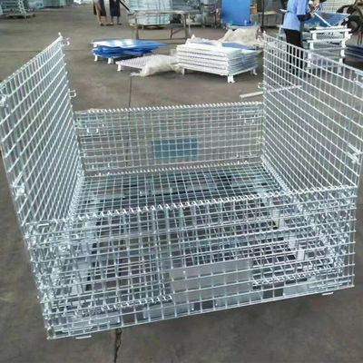 Foldable Heavy Duty Galvanized Collapsible Wire Mesh Containers With Caster Wheels