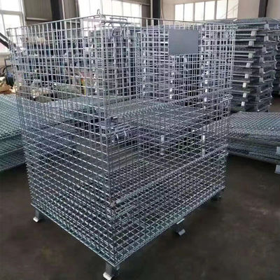 Stackable Galvanized Storage Foldable Wire Mesh Container With Optional Wheels