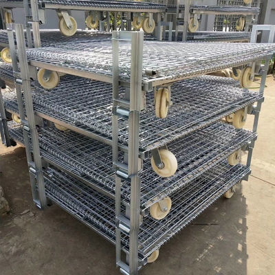 Stackable Galvanized Storage Foldable Wire Mesh Container With Optional Wheels