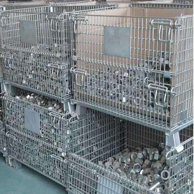 Stacking Folding Steel Wire Container Galvanized For Transfer And Storage
